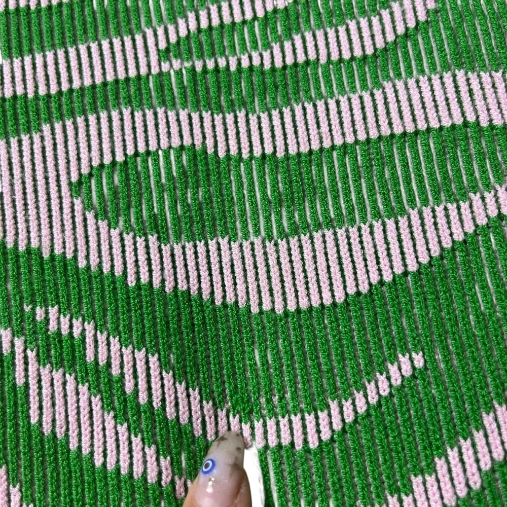 Stine Goya Chiara Knit Midi Dress Pastel Green Abstract Print Ribbed‎ Size XXS